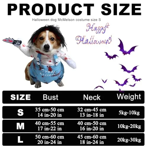 Valicaer ▫️ Fato de cão Chucky para animais de estimação, roupa de Halloween para cães e festa de cosplay de gato, fato divertido para cães de pequeno a grande porte (pequeno) 2