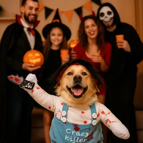 Valicaer ▫️ Fato de cão Chucky para animais de estimação, roupa de Halloween para cães e festa de cosplay de gato, fato divertido para cães de pequeno a grande porte (pequeno) 3