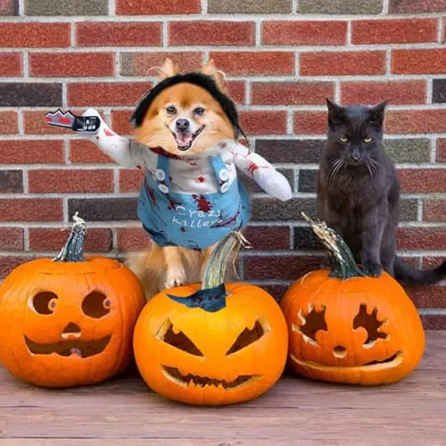 Valicaer ▫️ Fato de cão Chucky para animais de estimação, roupa de Halloween para cães e festa de cosplay de gato, fato divertido para cães de pequeno a grande porte (pequeno) 5