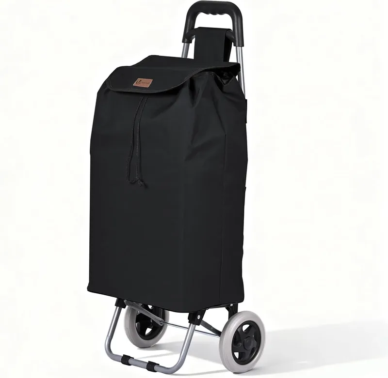 VOUNOT ▫️ ® Carrinho de compras dobrável de 2 rodas, carrinho de compras 2 em 1 de 59 L com saco Oxford removível e bolso traseiro com fecho de correr, carrinho de compras com estrutura leve para subir escadas, preto