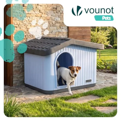 VOUNOT ▫️ ® Casinha de plástico para gatos 60x51x41 cm, casinha para animais de estimação, casinha para cães com telhado amovível, grelha de ventilação e pés antiderrapantes, fácil de montar para interior e exterior, branca 2