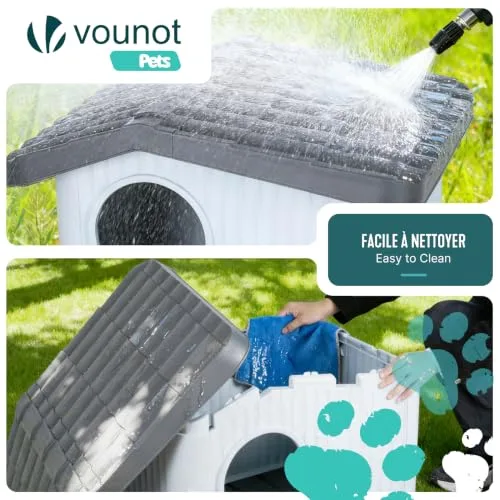 VOUNOT ▫️ ® Casinha de plástico para gatos 60x51x41 cm, casinha para animais de estimação, casinha para cães com telhado amovível, grelha de ventilação e pés antiderrapantes, fácil de montar para interior e exterior, branca 5