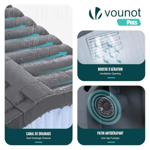 VOUNOT ▫️ ® Casinha de plástico para gatos 60x51x41 cm, casinha para animais de estimação, casinha para cães com telhado amovível, grelha de ventilação e pés antiderrapantes, fácil de montar para interior e exterior, branca 6