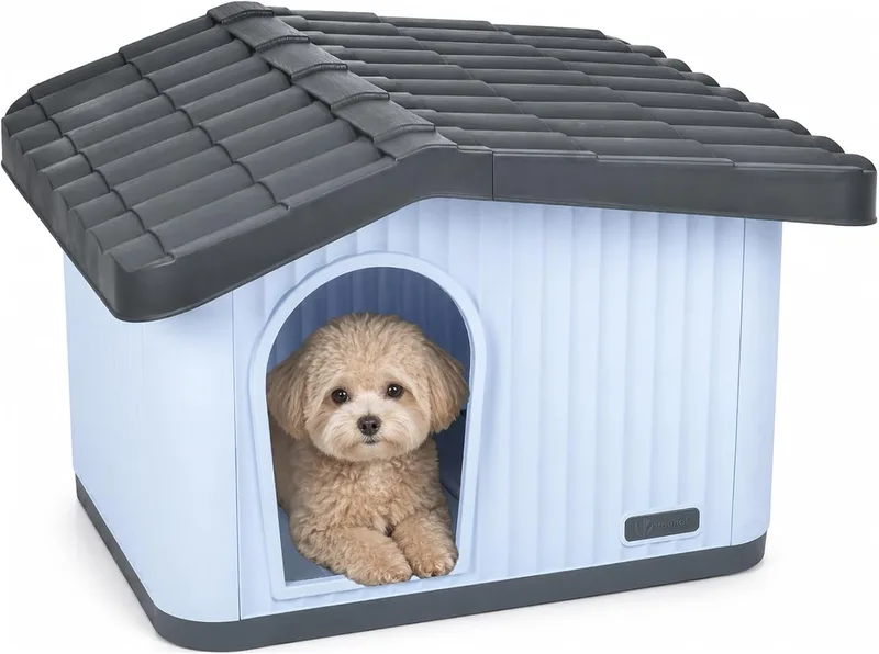VOUNOT ▫️ ® Casinha de plástico para gatos 60x51x41 cm, casinha para animais de estimação, casinha para cães com telhado amovível, grelha de ventilação e pés antiderrapantes, fácil de montar para interior e exterior, branca