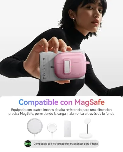 ORICO ▫️ Capa para AirPods Pro de 2.ª geração com suporte, carregamento MagSafe e tampa magnética, proteção robusta contra quedas, Rosa-CP32P 5