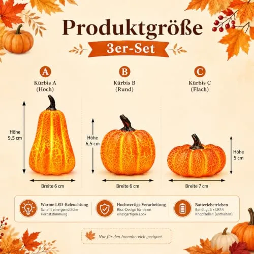 Sunshine smile ▫️ Decoração outonal com abóbora decorativa com luz LED, Conjunto de 3 lanternas de Halloween, decoração de outono, abóbora, decoração de outono, decoração com abóbora, luz para decoração de mesa, dia 2