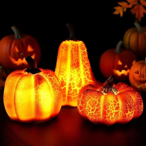 Sunshine smile ▫️ Decoração outonal com abóbora decorativa com luz LED, Conjunto de 3 lanternas de Halloween, decoração de outono, abóbora, decoração de outono, decoração com abóbora, luz para decoração de mesa, dia 4