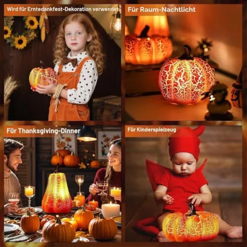 Sunshine smile ▫️ Decoração outonal com abóbora decorativa com luz LED, Conjunto de 3 lanternas de Halloween, decoração de outono, abóbora, decoração de outono, decoração com abóbora, luz para decoração de mesa, dia 7