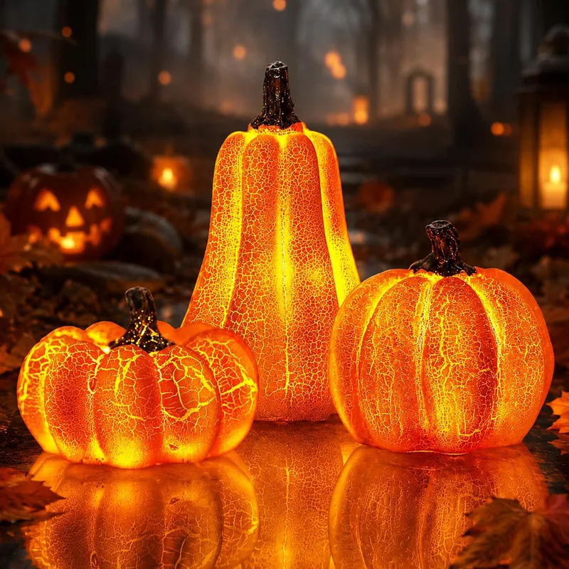 Sunshine smile ▫️ Decoração outonal com abóbora decorativa com luz LED, Conjunto de 3 lanternas de Halloween, decoração de outono, abóbora, decoração de outono, decoração com abóbora, luz para decoração de mesa, dia