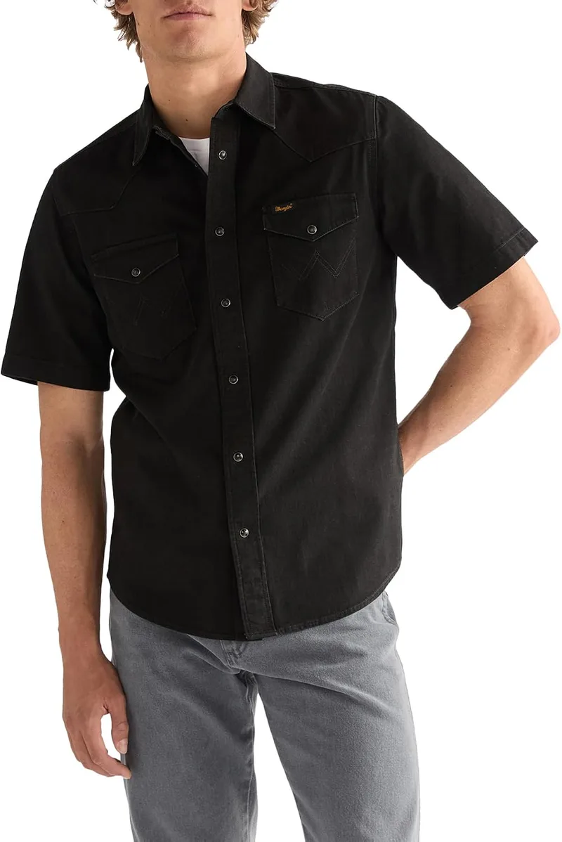 Wrangler ▫️ Camisa de homem - Corte regular - Camisa Western de manga curta - True Navy