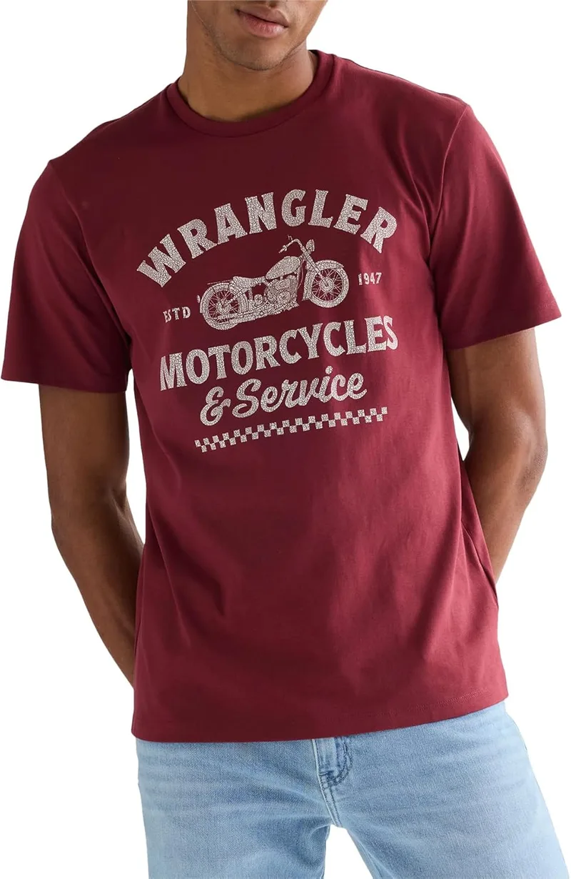Wrangler ▫️ T-shirt Americana, Rubi vinho, Homem M