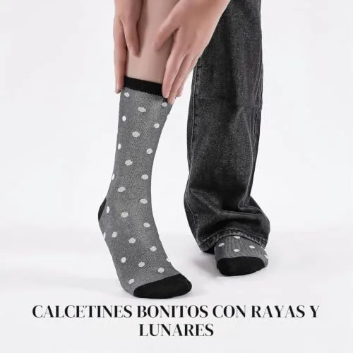 Cirorld ▫️ 10 pares de meias coloridas para mulher, em algodão, tamanhos 39-42, meias médias, desportivas e confortáveis, de inverno e respiráveis, com padrões de riscas e bolinhas​ 3