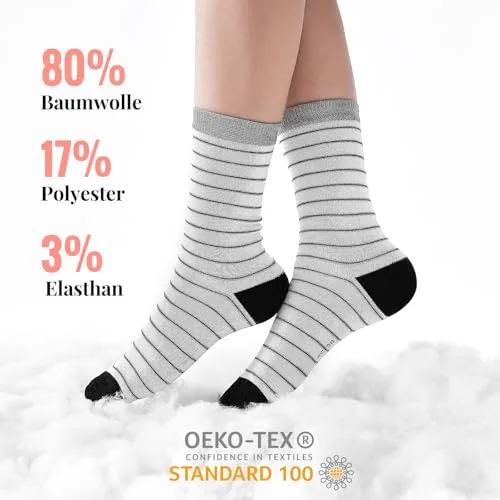 Cirorld ▫️ 10 pares de meias coloridas para mulher, em algodão, tamanhos 39-42, meias médias, desportivas e confortáveis, de inverno e respiráveis, com padrões de riscas e bolinhas​ 5