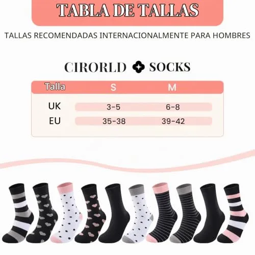 Cirorld ▫️ 10 pares de meias coloridas para mulher, em algodão, tamanhos 39-42, meias médias, desportivas e confortáveis, de inverno e respiráveis, com padrões de riscas e bolinhas​ 6