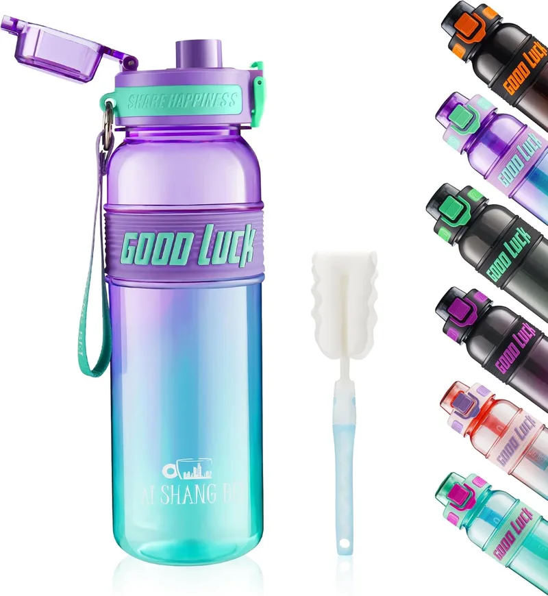 YC Kitchen ▫️ Garrafa de Água Motivacional Garrafa de Água, 1 litro para beber | à prova de fugas e sem BPA, Garrafa de Água Desportiva para Crianças com alça de palha e bolsa de transporte