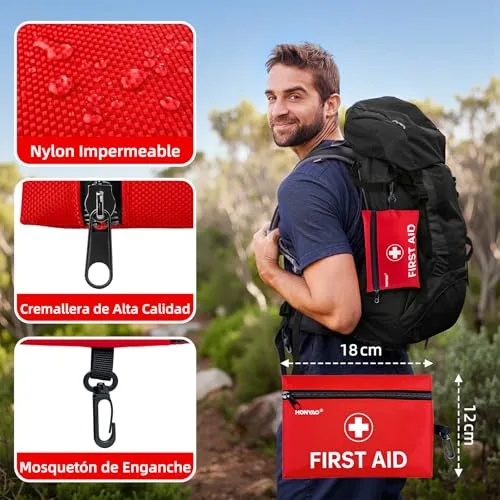 HONYAO ▫️ Kit de Primeiros Socorros com 105 peças, Mini Kit de Primeiros Socorros, Kit de Primeiros Socorros para Casa, Viagens, Caminhadas, Carro, Moto e Trabalho, Vermelho 3