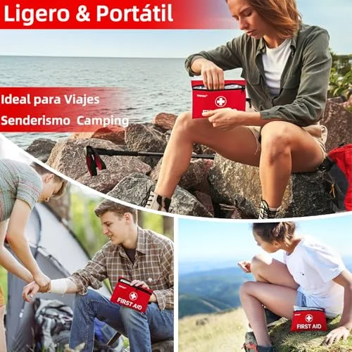 HONYAO ▫️ Kit de Primeiros Socorros com 105 peças, Mini Kit de Primeiros Socorros, Kit de Primeiros Socorros para Casa, Viagens, Caminhadas, Carro, Moto e Trabalho, Vermelho 4