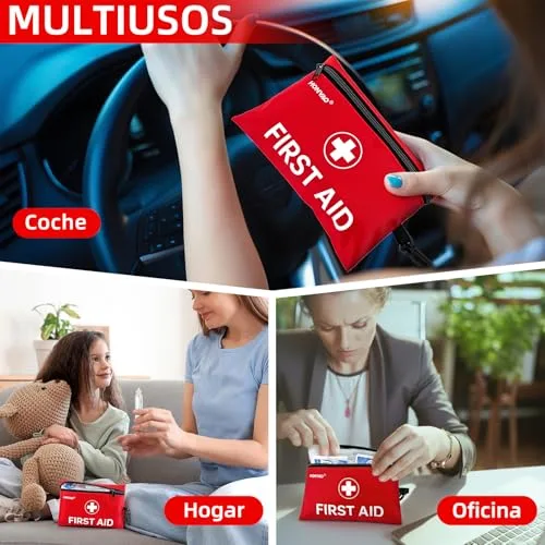 HONYAO ▫️ Kit de Primeiros Socorros com 105 peças, Mini Kit de Primeiros Socorros, Kit de Primeiros Socorros para Casa, Viagens, Caminhadas, Carro, Moto e Trabalho, Vermelho 5