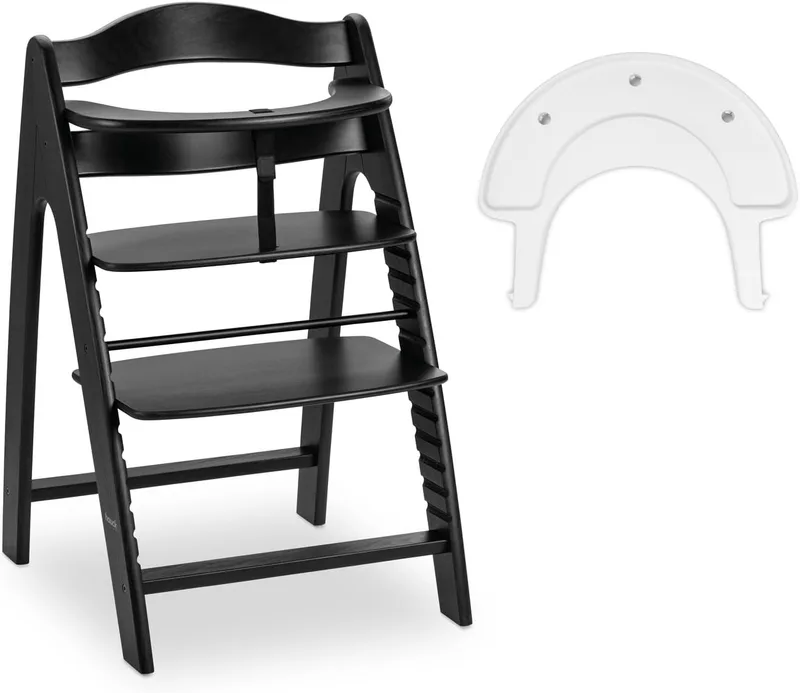 hauck ▫️ Arketa N Play Cadeiras de bebé em madeira FSC® – Altura ajustável em 13 posições – Inclui tabuleiro Play Tray, cinto de segurança e barra frontal – A partir dos 6 meses até 130 kg - Blackwashed
