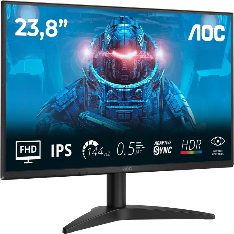 AOC ▫️ Monitor de jogos 24B36X de 24 polegadas, 144 Hz, painel IPS, 4 ms GtG, HDR10, (1920x1080, 1 porta HDMI 1.4), Preto