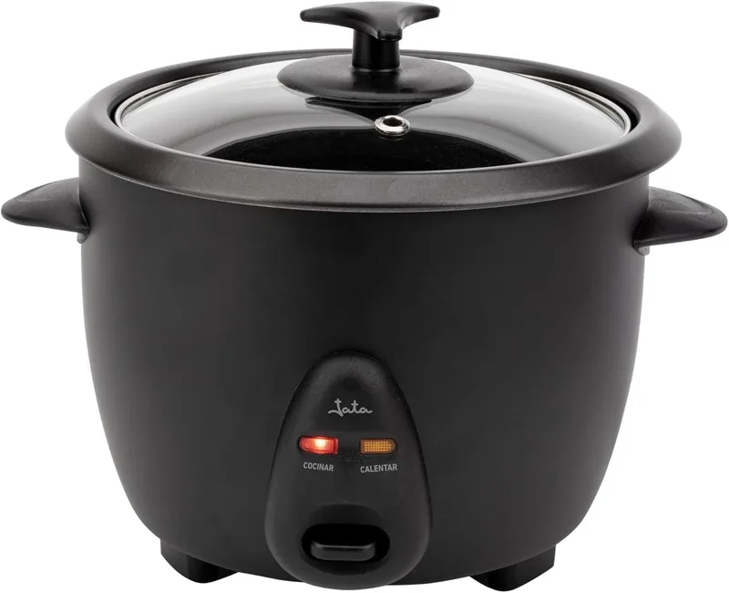 Jata ▫️ JEAR2510 - Panela eléctrica de arroz Capacidade 1 litro. 400 W. Funções: Cozinhar e Manter quente. Depósito antiaderente amovível. Desligamento automático. Inclui jarro e espátula