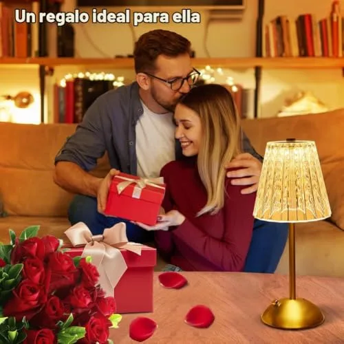 vsshe ▫️ Candeeiro sem fios, candeeiro recarregável de 2000 mAh com USB-C, 3 temperaturas de cor, candeeiro de mesa com cristal ao toque, candeeiro de mesa sem fios para quarto, café, bar, jantar (dourado) 7