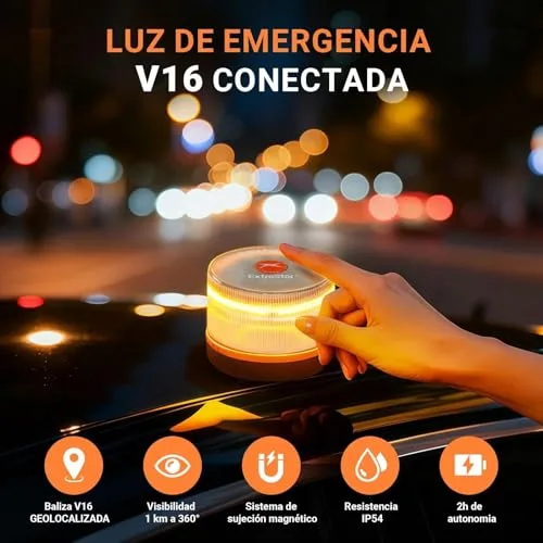 HIBRON ▫️ EXTRASTAR Luz de Emergência V16 Homologada pela DGT com Geolocalização, Luz de Emergência para Automóvel Conectada DGT 3.0, Dados Incluídos até 12/2038 2