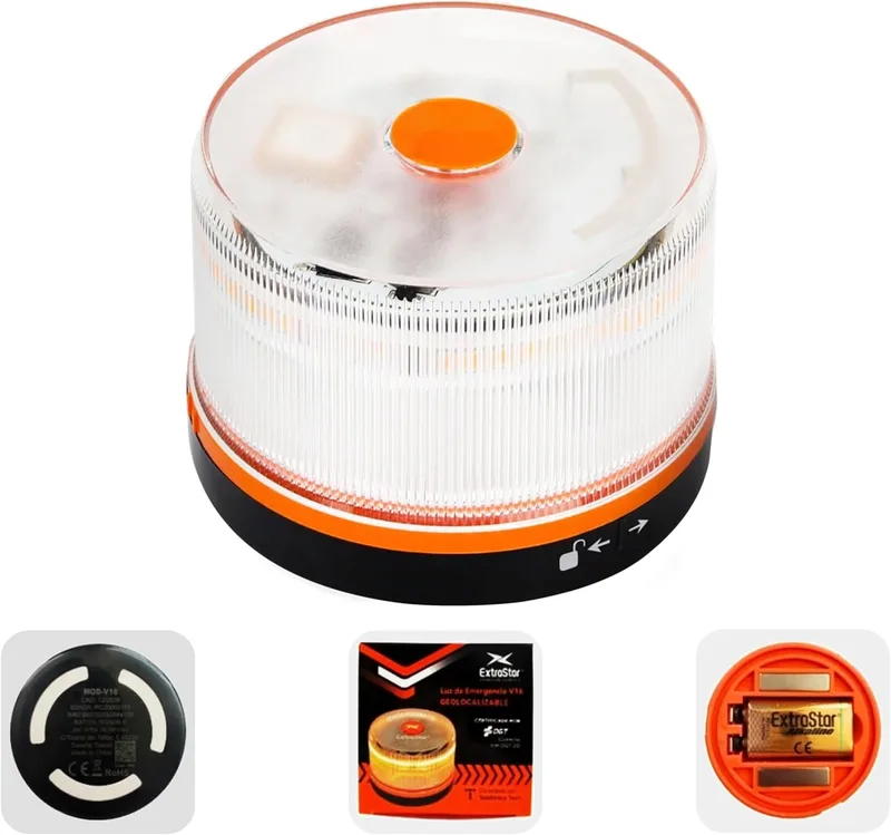 HIBRON ▫️ Luz de emergência EXTRASTAR V16 DGT Homologada com Geolocalização, Sinalizador DGT 3.0 para Viaturas Ligadas, Dados Incluídos até 12/2038