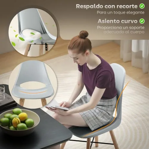 HOMCOM ▫️ Cadeiras de jantar de plástico com encosto curvo, conjunto de 2, cinzento 4