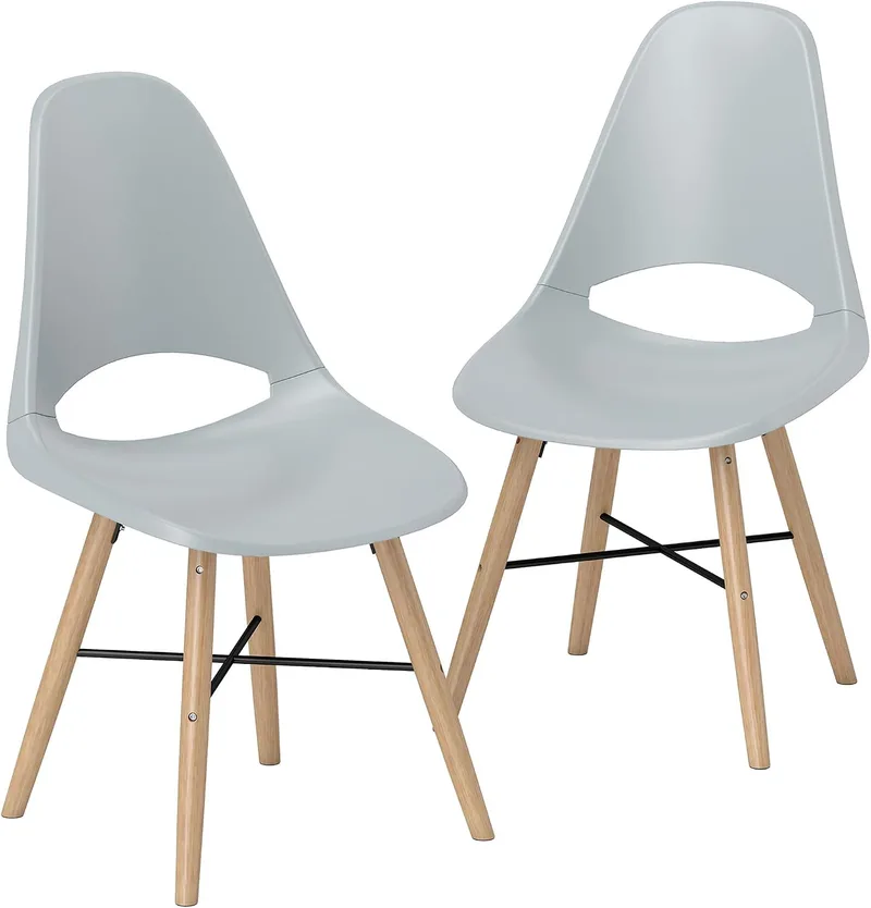 HOMCOM ▫️ Cadeiras de jantar de plástico com encosto curvo, conjunto de 2, cinzento