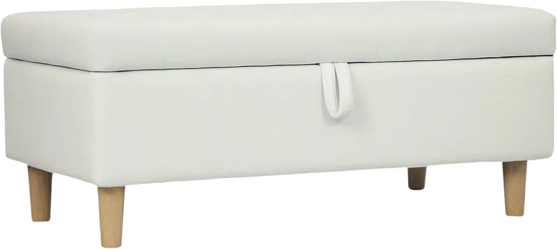 HOMCOM ▫️ Pufe de Armazenamento Estofado em Veludo 100x50x43 cm com Pernas de Madeira Capacidade de 71 L Suporta 240 kg Banco de Armazenamento para Quarto, Corredor, Sala Branco Creme