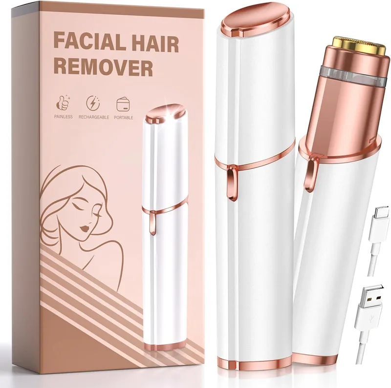 bissuuy ▫️ Depiladora facial eléctrica recarregável para senhora: depiladora facial portátil e indolor com luz LED - para lábios/bochechas/pêlos do bigode - precisa e fácil de utilizar - recarregável por USB (branco)