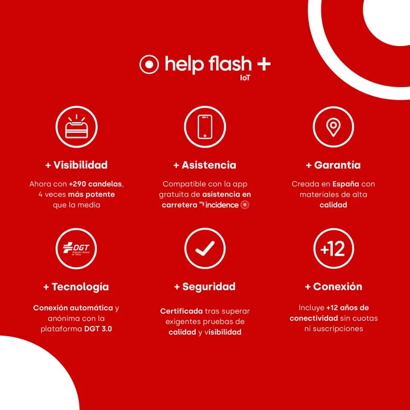 help flash IoT ▫️ +, Luz de Emergência V16 com geolocalização e mais de 290 candelas de potência, Obrigatória a partir de 2026, Ligada ao DGT 3.0, Sinal V-16 para automóveis, plano de dados incluído 3