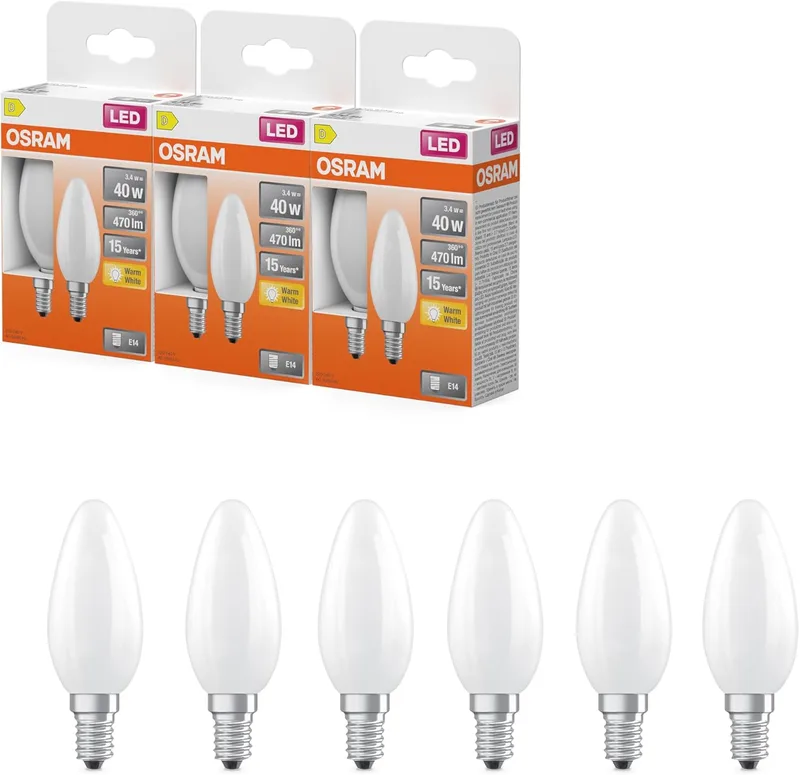 OSRAM ▫️ Lâmpada LED estrela filamento B40, 2700 K branco quente, 3.4 W, E14, mate, 470 lm, 15.000 h, para candeeiros, luminárias decorativas,Conjunto de 3