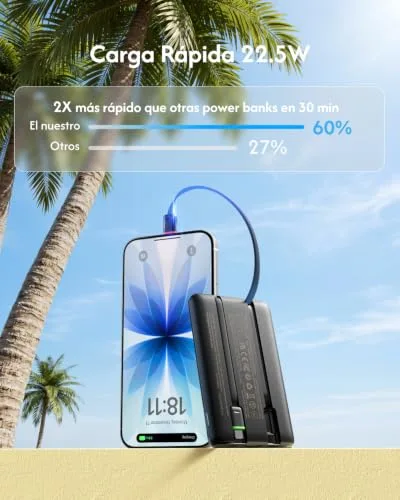 VEGER ▫️ Bateria Externa de Carregamento Rápido de 10 000 mAh com Cabo 5
