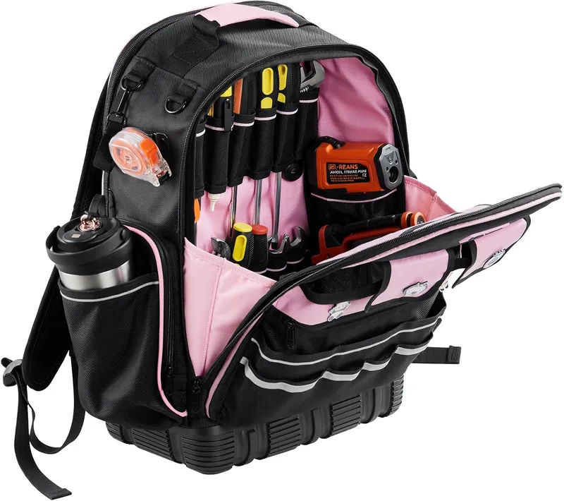 VEVOR ▫️ Mochila para ferramentas mochila de trabalho com 330 x 200 x 490 mm, 56 bolsos, compartimento para computador portátil e base moldada, organizador de ferramentas para eletricistas e técnicos de reparação