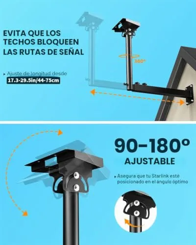 3BAO ▫️ Suporte Starlink Gen 3, suporte ajustável a 360° para Starlink Gen 3, suporte de mastro para Starlink com adaptador de tubo para Starlink Gen 3, kit de montagem na parede longo para Starlink 2