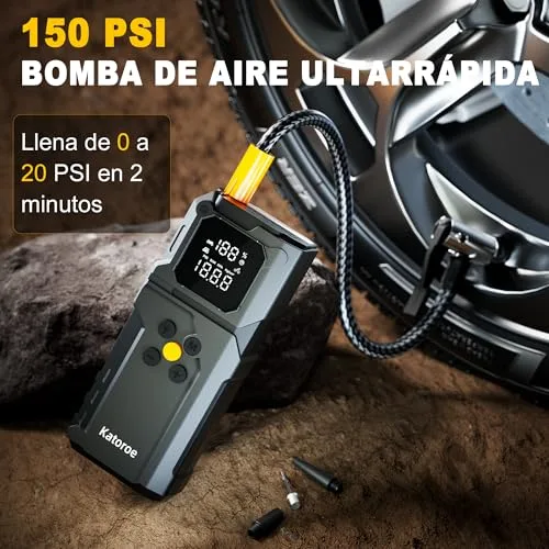 katoroe ▫️ Arrancador de baterias de automóvel com compressor de ar de 4000 A, arrancador portátil para automóveis (9,0 L de gasolina/8,0 L de gasóleo) com inflador de 150 PSI, ecrã LCD grande e lanterna LED 3