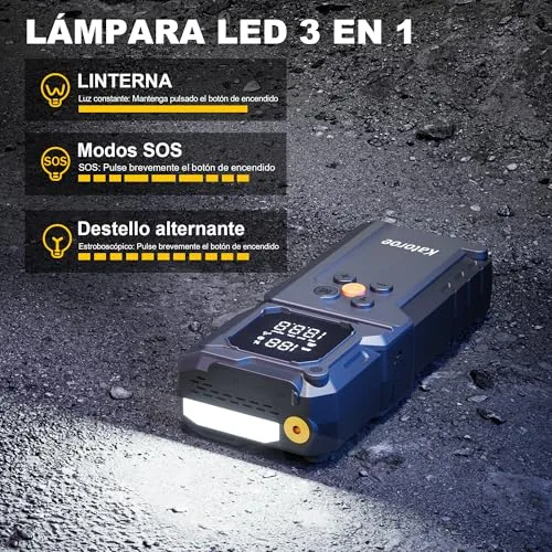 katoroe ▫️ Arrancador de baterias de automóvel com compressor de ar de 4000 A, arrancador portátil para automóveis (9,0 L de gasolina/8,0 L de gasóleo) com inflador de 150 PSI, ecrã LCD grande e lanterna LED 5
