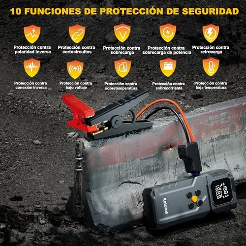 katoroe ▫️ Arrancador de baterias de automóvel com compressor de ar de 4000 A, arrancador portátil para automóveis (9,0 L de gasolina/8,0 L de gasóleo) com inflador de 150 PSI, ecrã LCD grande e lanterna LED 7