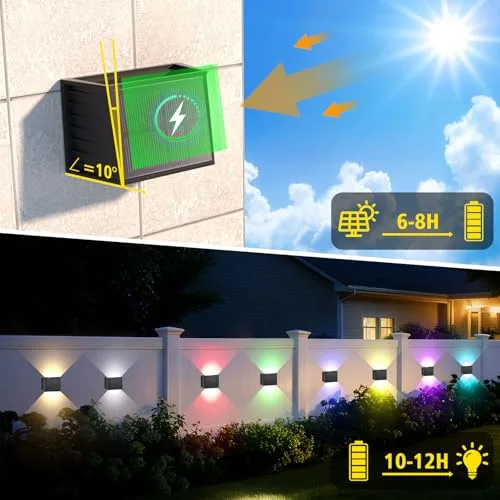 T-SUN ▫️ RGB Aplique Solar de Parede para Exterior, Conjunto de 2, 8 Cores em Ciclo, IP65 3