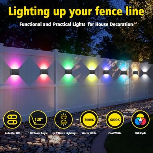 T-SUN ▫️ RGB Aplique Solar de Parede para Exterior, Conjunto de 2, 8 Cores em Ciclo, IP65 4