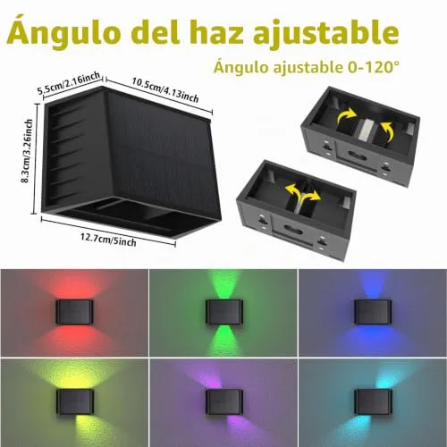 T-SUN ▫️ RGB Aplique Solar de Parede para Exterior, Conjunto de 2, 8 Cores em Ciclo, IP65 5
