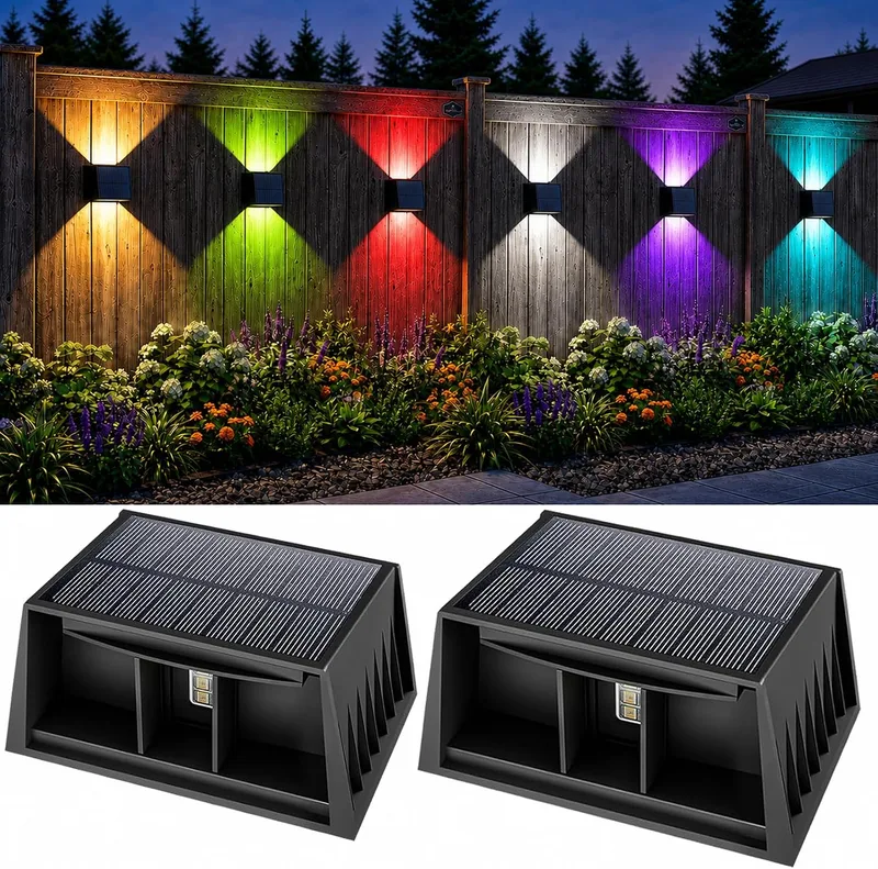 T-SUN ▫️ RGB - Aplique solar de parede para exterior, embalagem de 2 unidades, ciclo de 8 cores, IP65