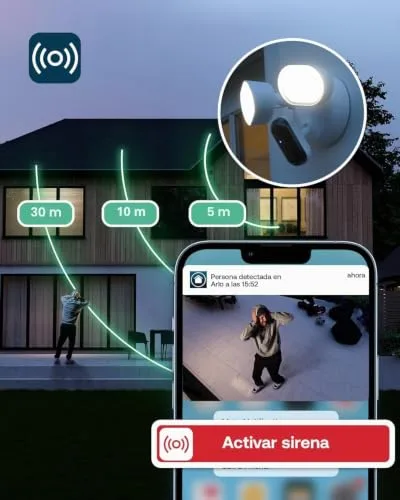 Arlo ▫️ Floodlight 2K com cabo, câmara Wi-Fi para exterior, 2K HDR, grande angular de 160°, visão noturna a cores, sirene de alarme, até 2000 lúmenes, período de teste gratuito Secure, 2 câmaras 6