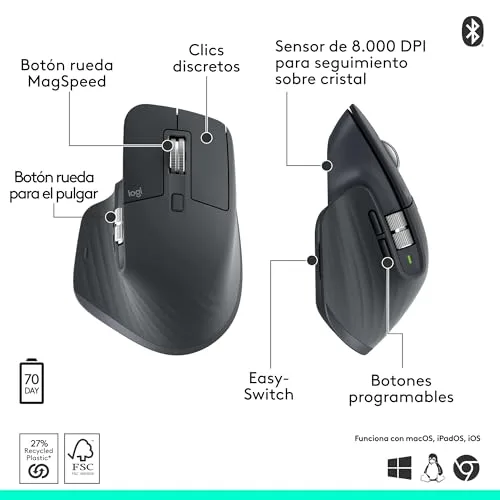 Logitech ▫️ MX Master 3S, rato sem fios de alto desempenho 6