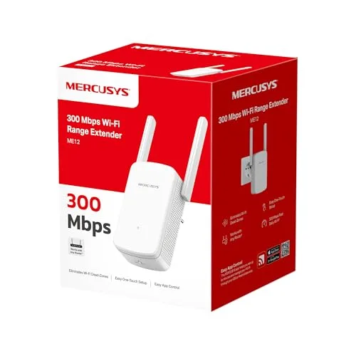 MERCUSYS ▫️ ME12 – Repetidor Wi-Fi 4, 300 M, 2,4 GHz, 2 antenas externas, Plug & Play 4