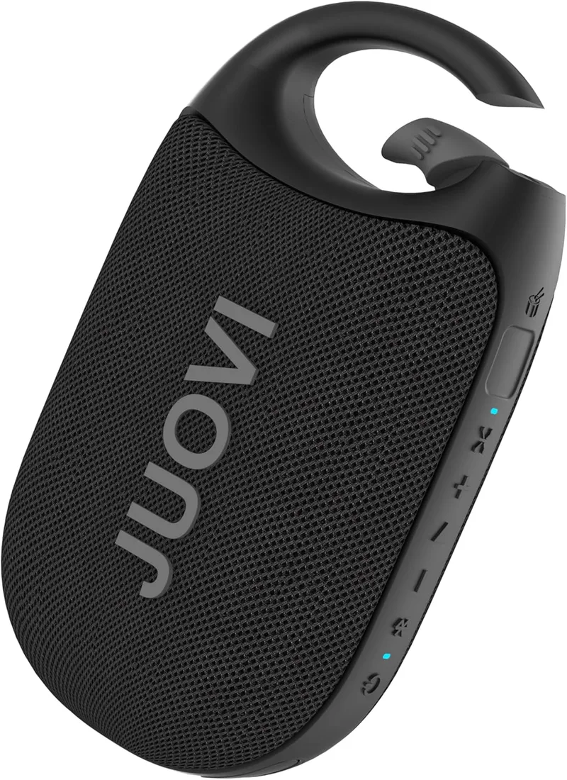 JUOVI ▫️ Altifalante Bluetooth portátil bateria com duração de 24 horas, som estéreo alto, Bluetooth 5.3, IP68 à prova de água, com mosquetão, ideal para a praia e o exterior (preto)