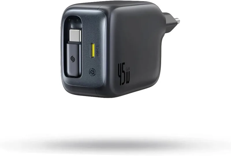 Baseus ▫️ Carregador USB-C de 45 W, Enercore com cabo USB-C retrátil, carregamento rápido PPS para Samsung Galaxy S25 Ultra/S24/S23+/S23/S22/Note20, iPhone 16/15, iPad, Pixel, compatível com dispositivos USB-C