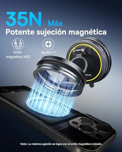 Baseus ▫️ VC2 Flex - Suporte magnético para telemóvel para carro com ventosa, suporte Magsafe para carro para o painel de instrumentos e o pára-brisas, ajustável em 720° e dobrável para iPhone 16, 15, 14, 13, 12 e Pro MAX 4